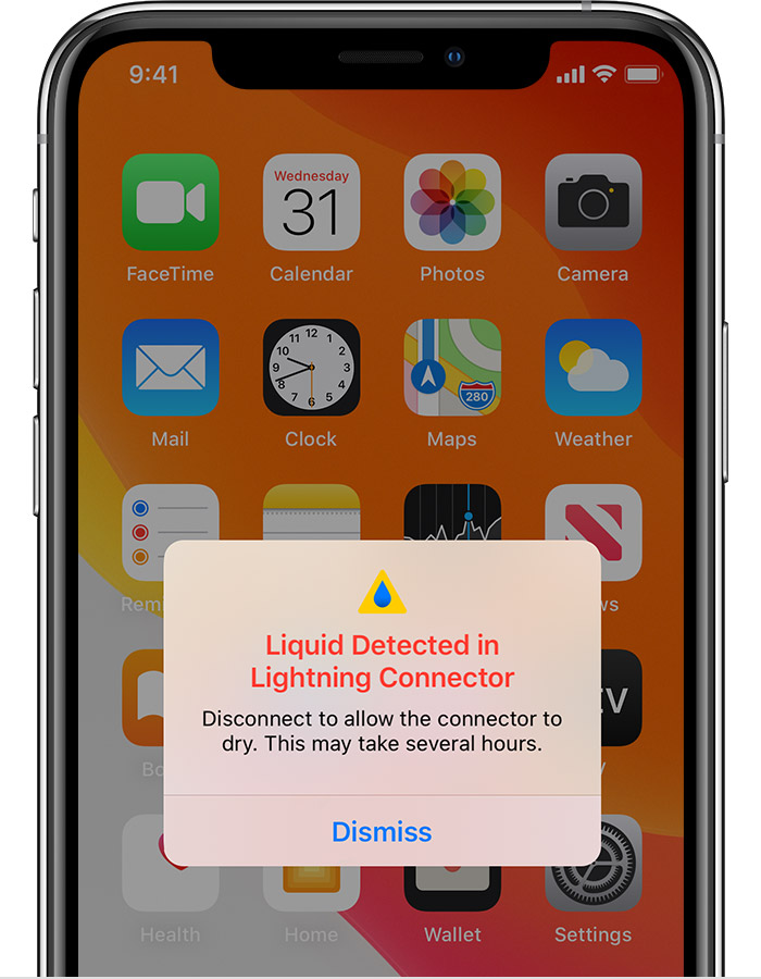 巴东苹果手机维修分享iPhone 12 在充电时出现 “闪电接口检测到液体”的提示怎么办 
